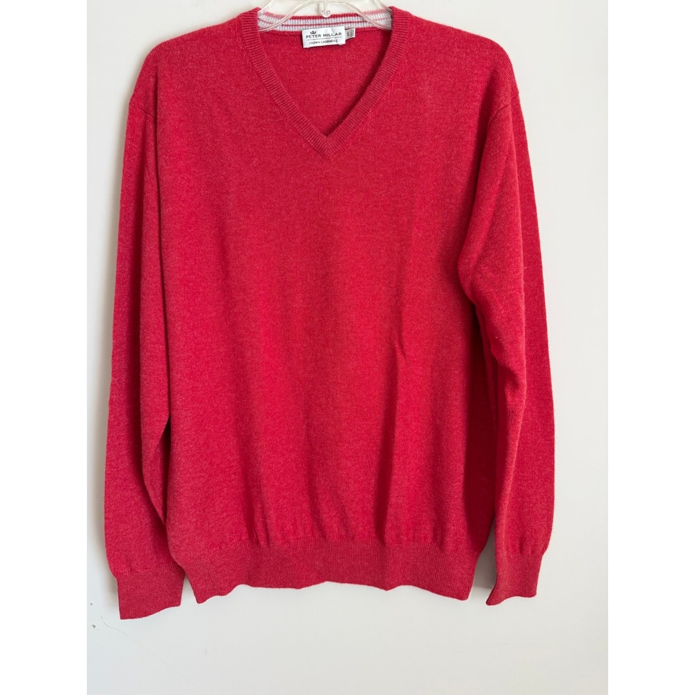 Peter Millar Men's V-Neck 100% Cashmere Red Sweater Large